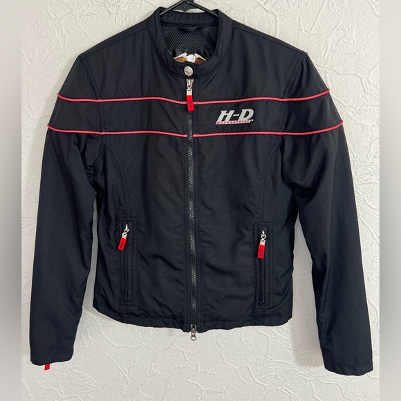 Harley Davidson Motorcycle Jacket Womens XS Black Red Mesh Lined 19x23 CLEAN - Picture 1 of 14